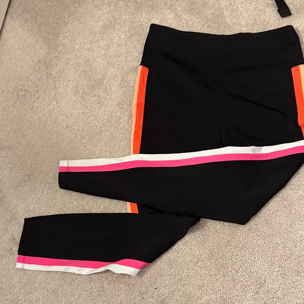 Lou & Grey Black Leggings with Pink and Orange Stripes